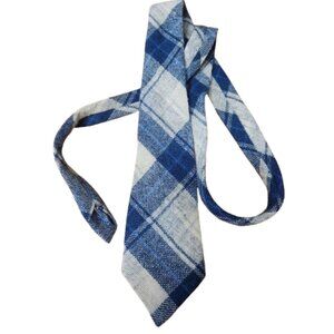 Vintage Melin Gwlan Penmachno Wool Woollen Mill Tie Blue Plaid - M/I North Wales